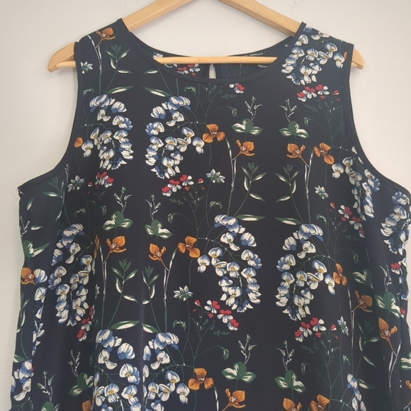 Mario Serrani Tank Blouse Women's XL Navy Blue Floral Italy Lightweight High Low - Picture 2 of 8